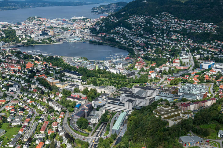Flyfoto Haukeland universitetssjukehus og Bergen