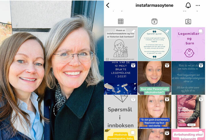 Farmasøytene Torill Marita Andersen (til venstre) og Airin Nordgård har på kort tid fått mange følgere på instagramkontoen Instafarmasøytene